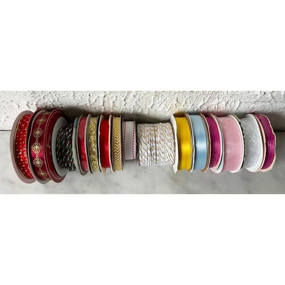 Christmas Ribbon & More Lot of 15 New & Partial Rolls Red Gold Sparkly Braided - Picture 8 of 8